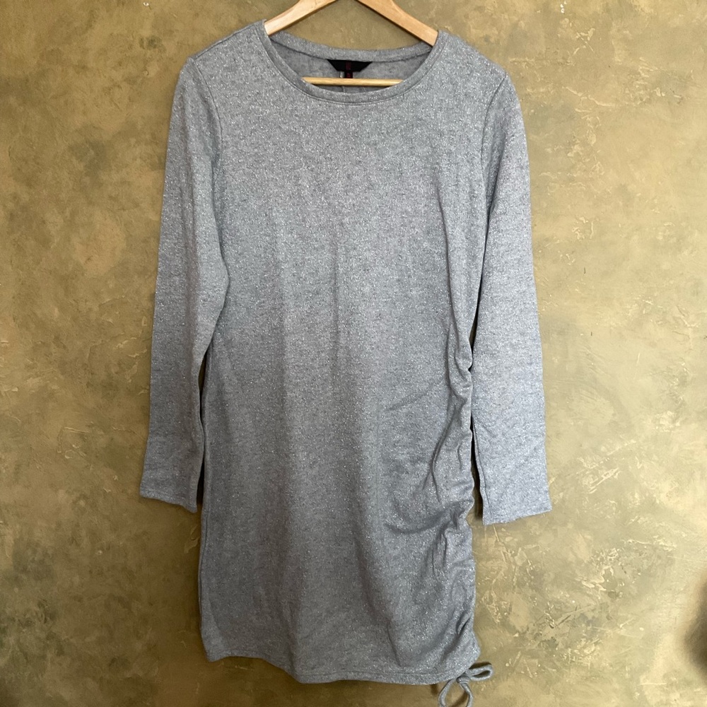 No Boundaries Metallic Stretch Knit Ruched Sweater Dress